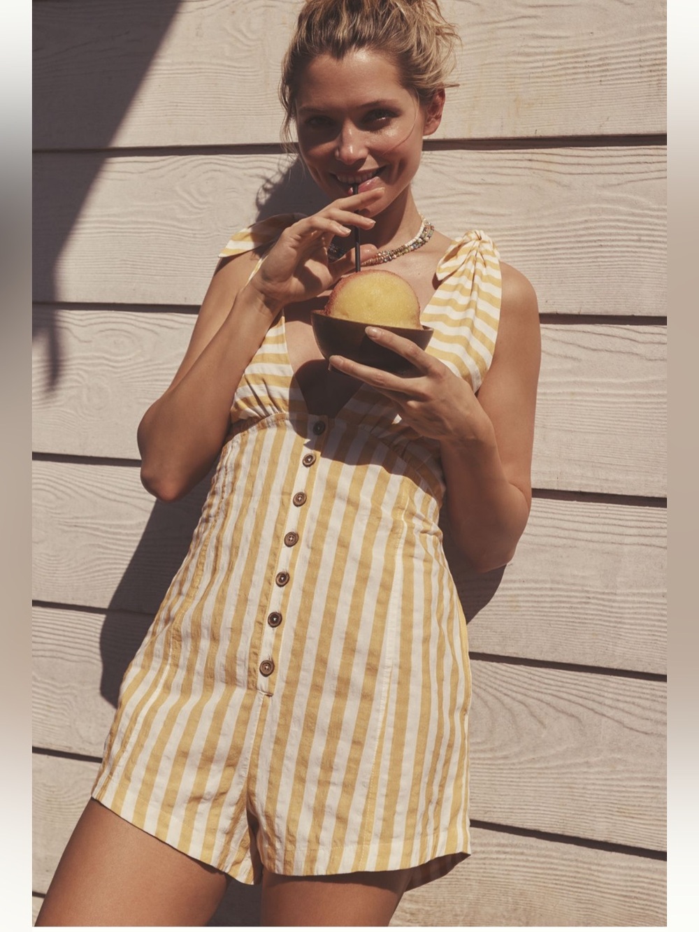Anthropologie Celandine Button Front Halter Striped Romper size XS